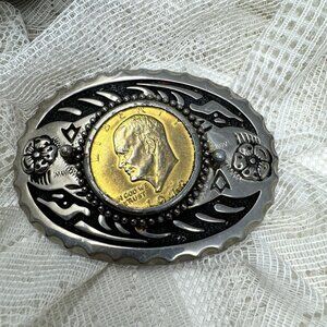 Vintage 1978 Silver & Gold Ike Dollar Coin Western Belt Buckle